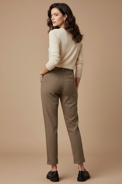 Pantalon Marron Laine Cigarette Motif Texturé Élégant - vue 2