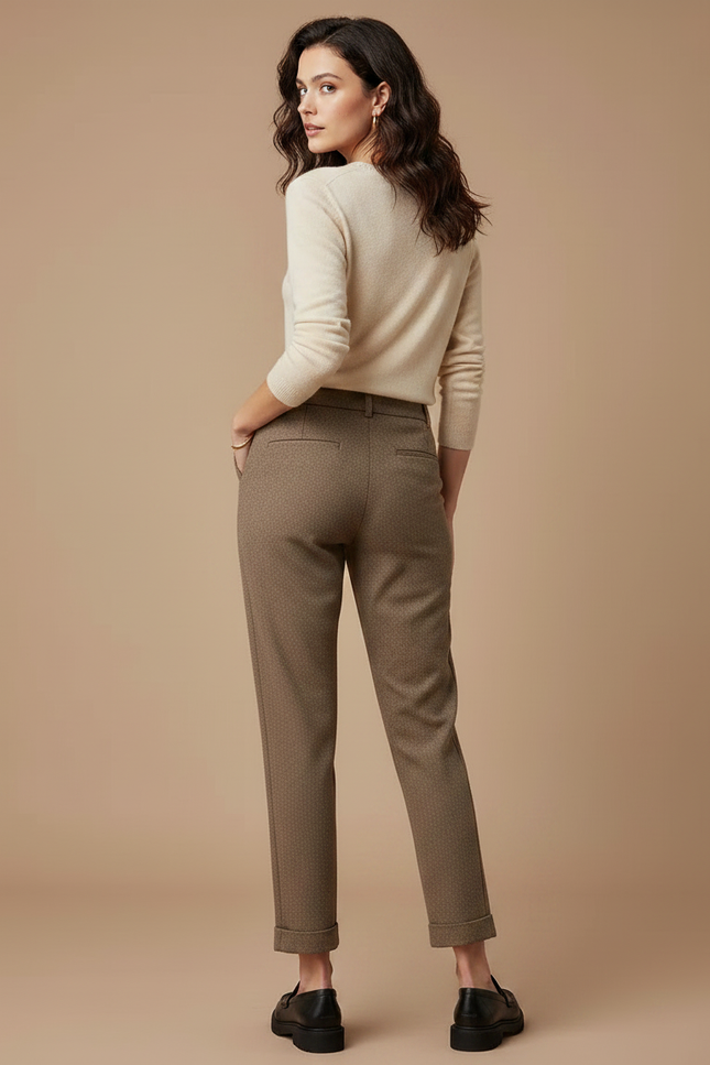 Pantalon Marron Laine Cigarette Motif Texturé Élégant - vue 2