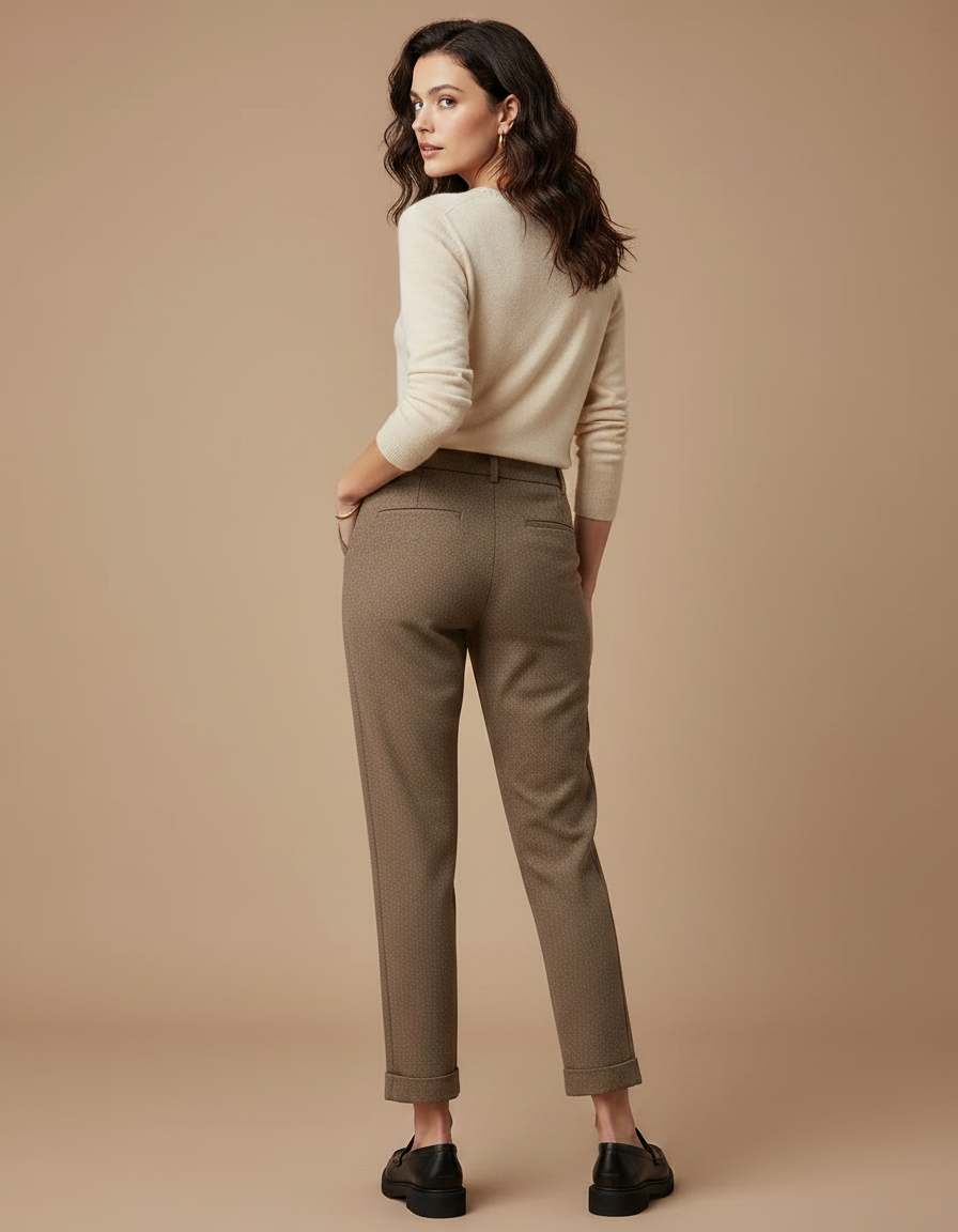 Pantalon Marron Laine Cigarette Motif Texturé Élégant - vue 2