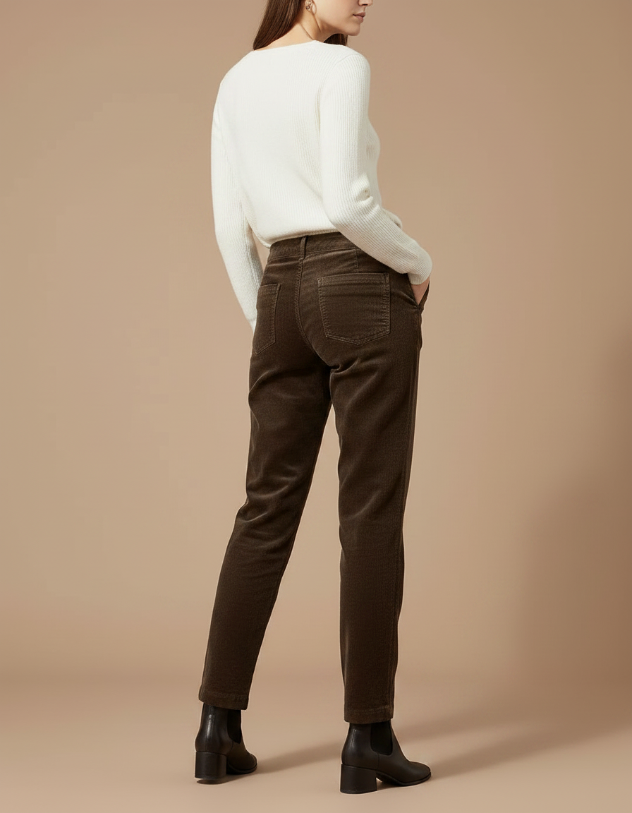 Pantalon Marron Côtelé Droit Taille Haute Décontracté Femme - Cordé - vue 2