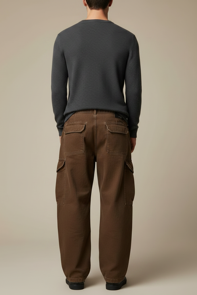 Pantalon Marron Cargo Ample Décontracté Poches - Toile - vue 2