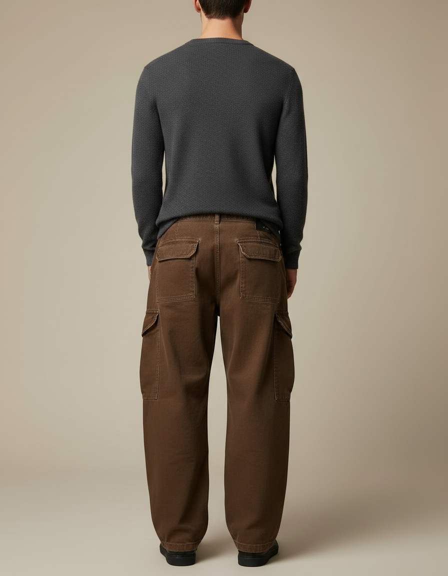 Pantalon Marron Cargo Ample Décontracté Poches - Toile - vue 2