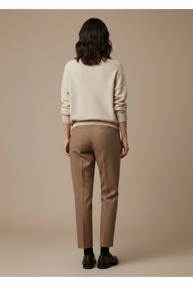 Pantalon Marron Laine Droit Chic Femme Élégant - Gabardine - vue 2