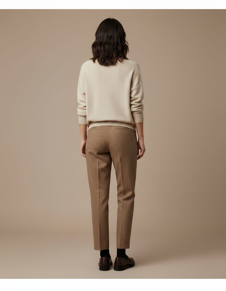 Pantalon Marron Laine Droit Chic Femme Élégant - Gabardine - vue 2