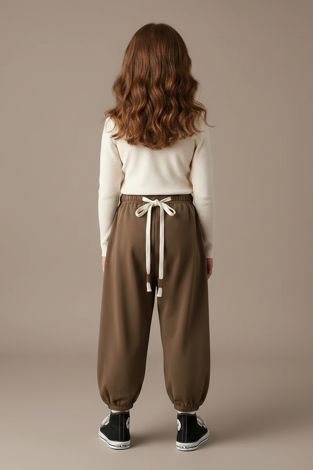 Pantalon Marron Ample Coton Élastique Décontracté Enfant - Molleton - vue 2