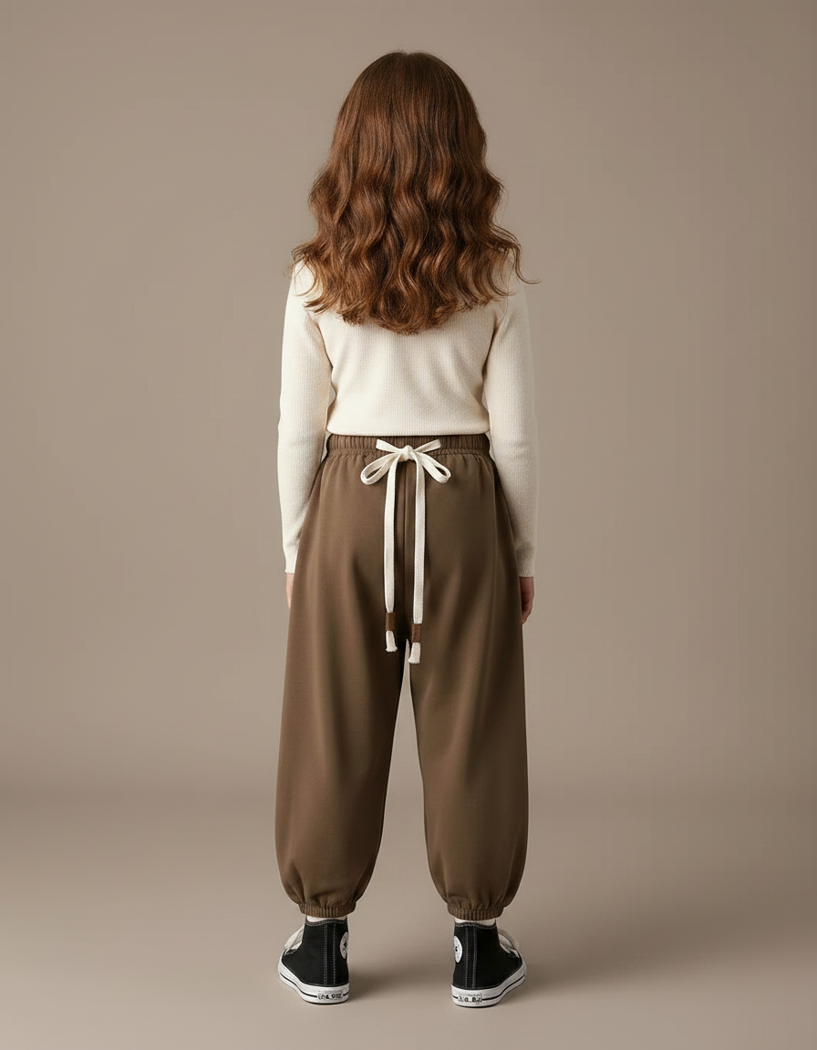 Pantalon Marron Ample Coton Élastique Décontracté Enfant - Molleton - vue 2