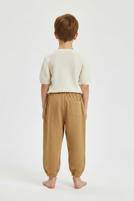 Pantalon Marron Coton Plissé Ample Respirant Enfant - vue 2