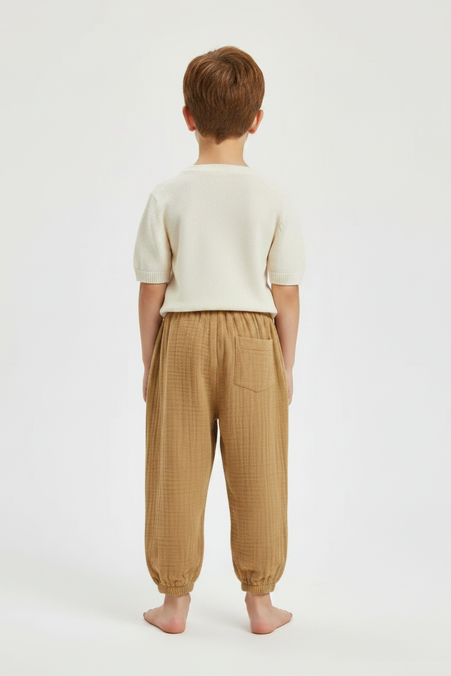 Pantalon Marron Coton Plissé Ample Respirant Enfant - vue 2