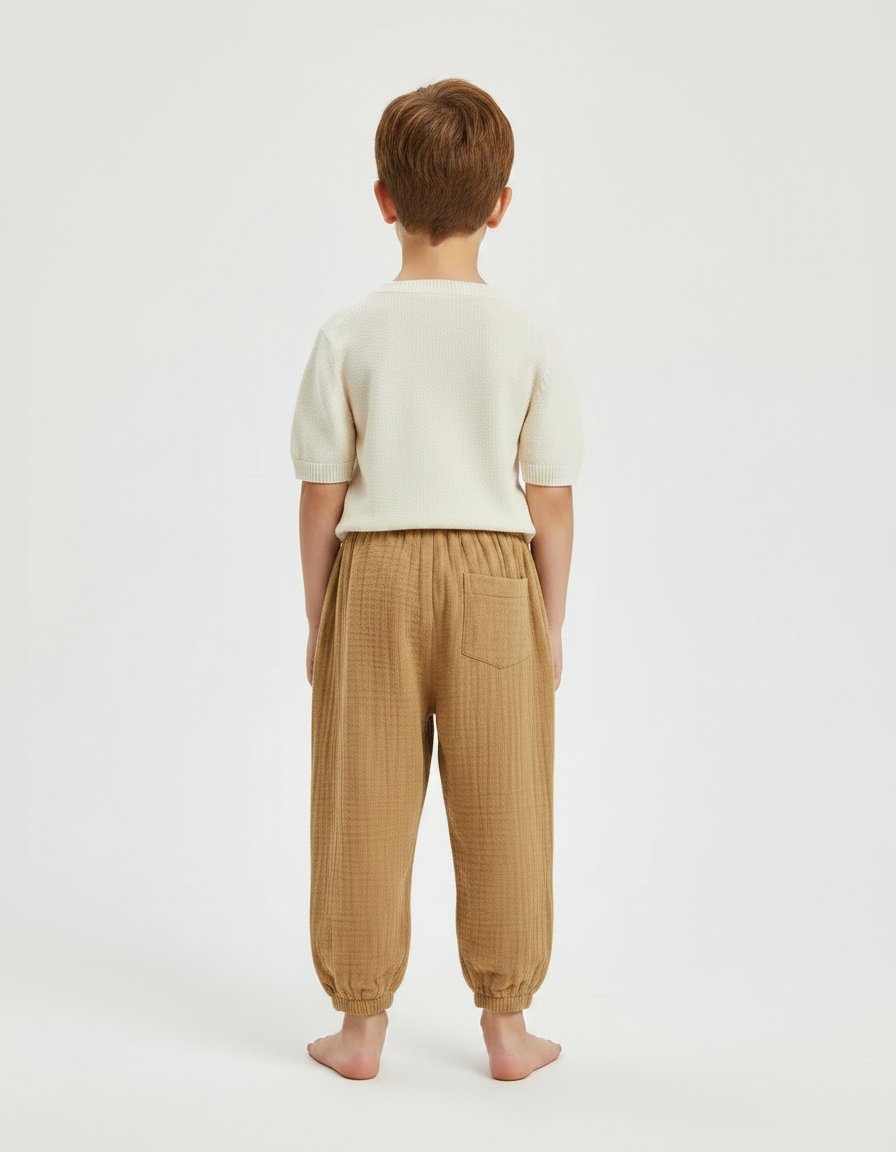 Pantalon Marron Coton Plissé Ample Respirant Enfant - vue 2