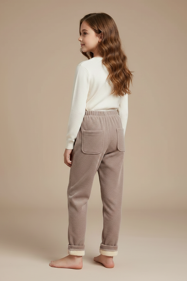 Pantalon Marron Velours Côtelé Ours Doublé Chaud - Cordé - vue 2
