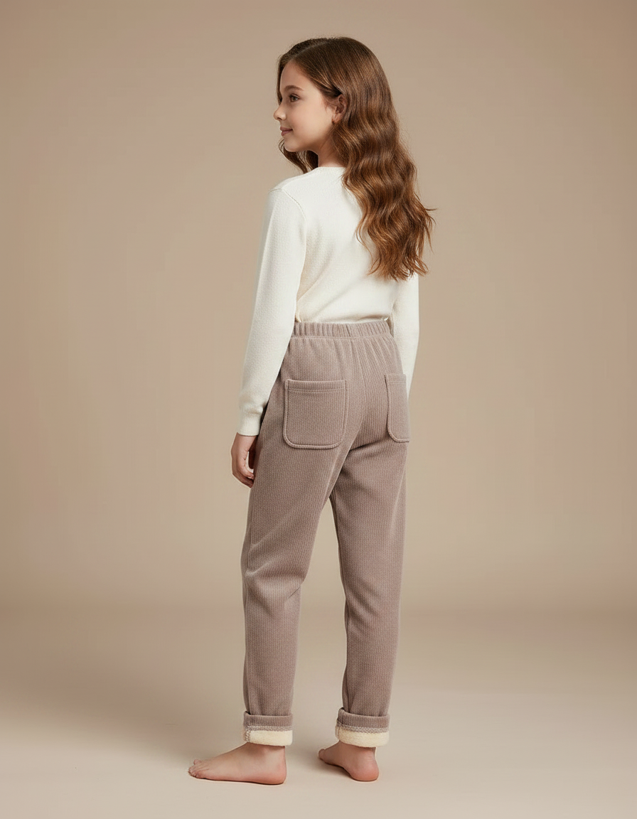 Pantalon Marron Velours Côtelé Ours Doublé Chaud - Cordé - vue 2