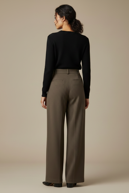 Pantalon Marron Laine Droit Plissé Ample Femme - vue 2