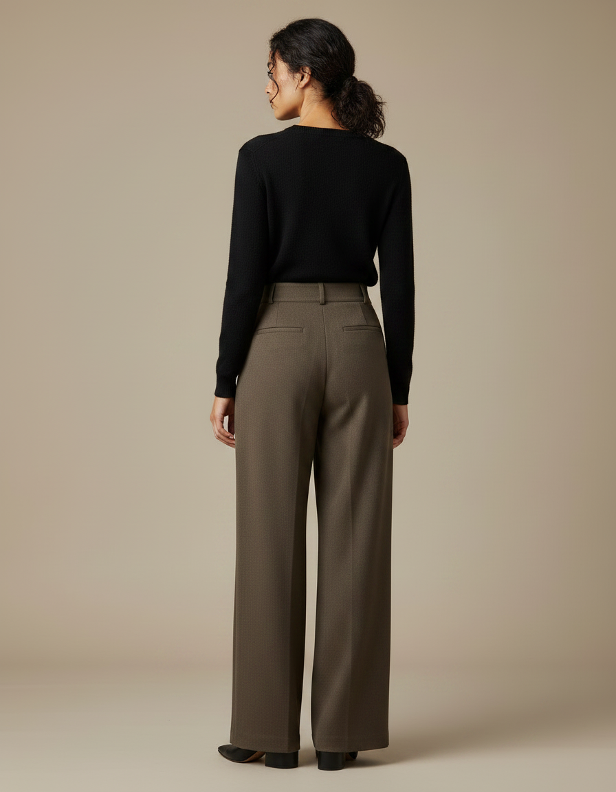 Pantalon Marron Laine Droit Plissé Ample Femme - vue 2
