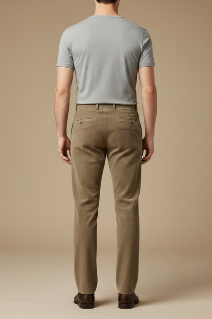 Pantalon Marron Côtelé Droit Élégant Classique Homme - Camel Cordé - vue 2