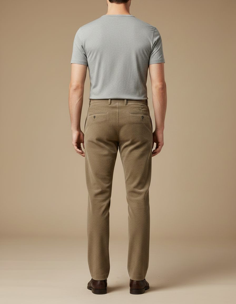 Pantalon Marron Côtelé Droit Élégant Classique Homme - Camel Cordé - vue 2