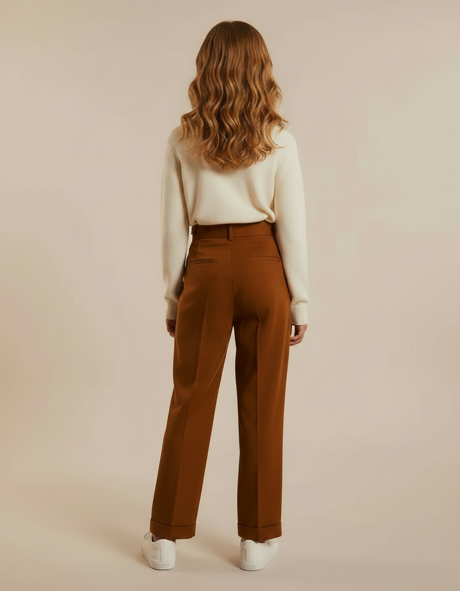 Pantalon Marron Plissé Ample Taille Haute Droit - Gabardine - vue 2
