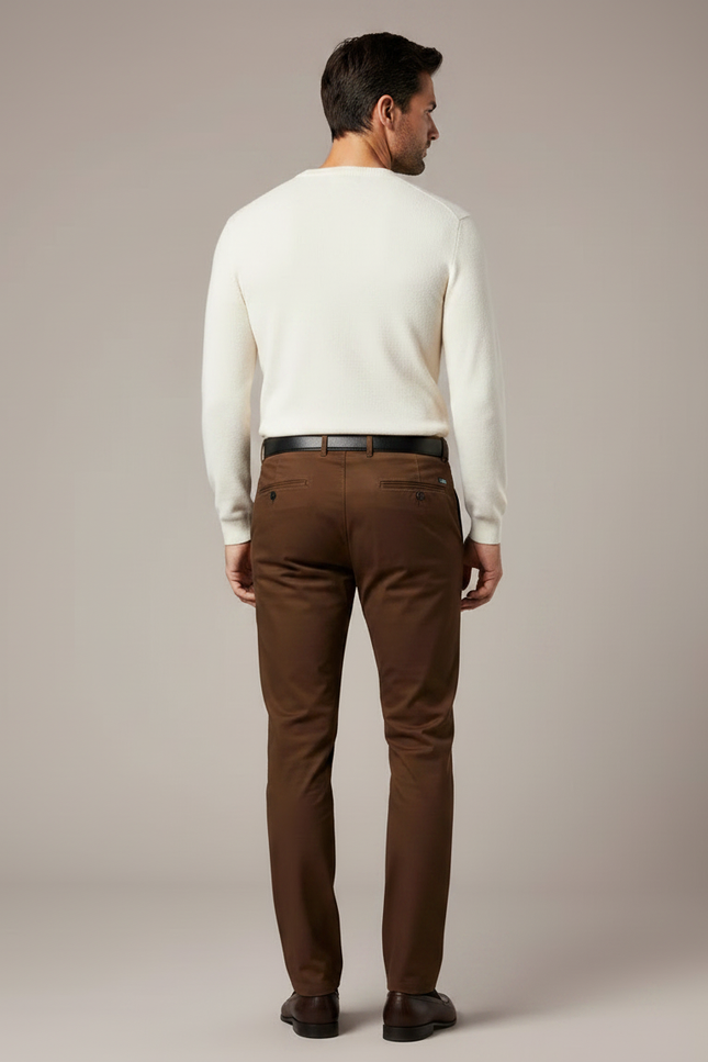 Pantalon Marron Coton Droit Classique Homme - vue 2