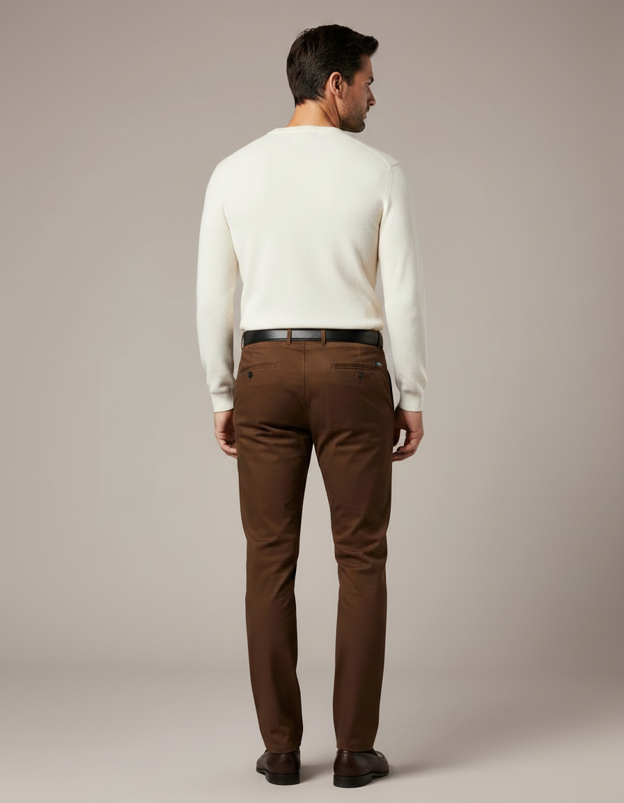 Pantalon Marron Coton Droit Classique Homme - vue 2