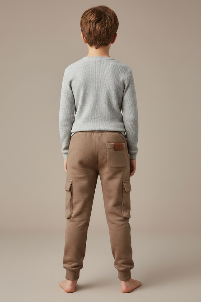Pantalon Marron Cargo Molletonné Ample Enfant Décontracté - vue 2