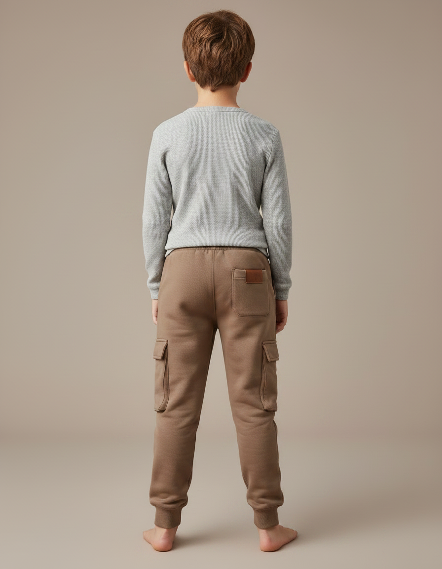 Pantalon Marron Cargo Molletonné Ample Enfant Décontracté - vue 2