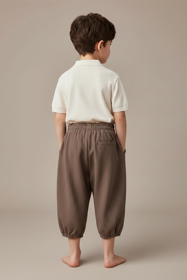 Pantalon Marron Coton Lin Ample Décontracté Enfant - vue 2
