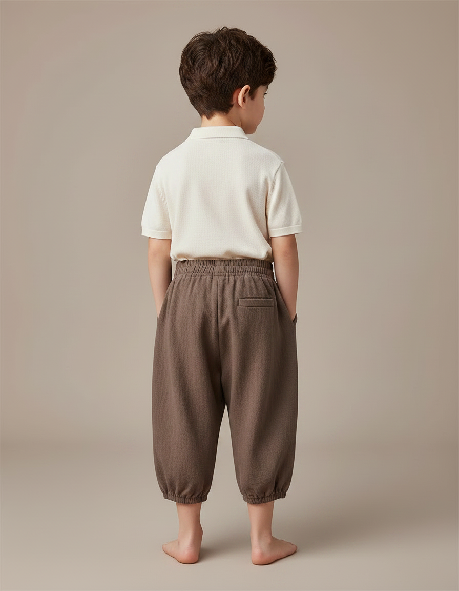 Pantalon Marron Coton Lin Ample Décontracté Enfant - vue 2
