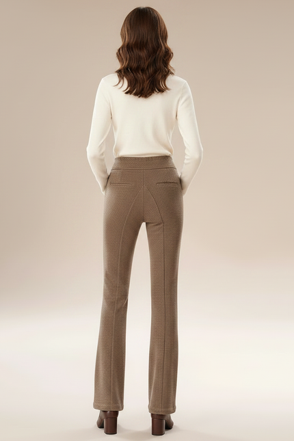 Pantalon Marron Évasé Taille Haute Texturé Hiver - Tweed - vue 2