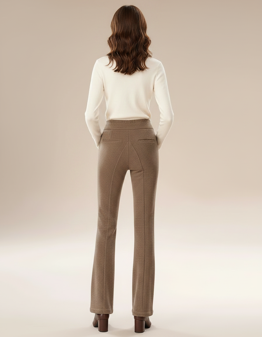 Pantalon Marron Évasé Taille Haute Texturé Hiver - Tweed - vue 2