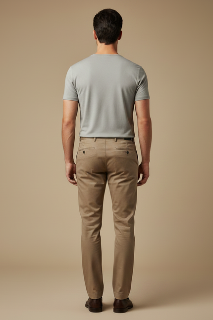 Pantalon Marron Homme Coton Slim Élégant Décontracté - Gabardine - vue 2