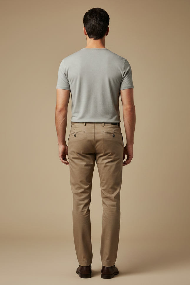 Pantalon Marron Homme Coton Slim Élégant Décontracté - Gabardine - vue 2