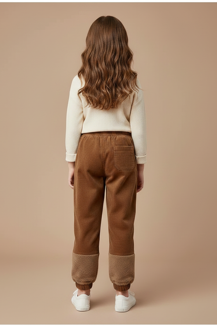 Pantalon Marron Côtelé Doublé Polaire Décontracté Fille - Cordé - vue 2