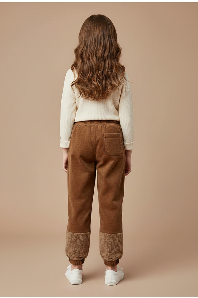 Pantalon Marron Côtelé Doublé Polaire Décontracté Fille - Cordé - vue 2