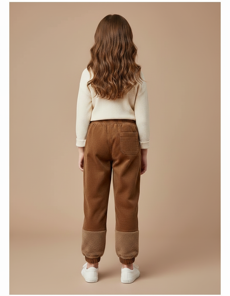 Pantalon Marron Côtelé Doublé Polaire Décontracté Fille - Cordé - vue 2