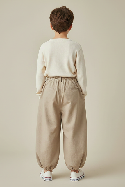 Pantalon Marron Ample Élastique Ballon Coton Enfant - Beige - vue 2
