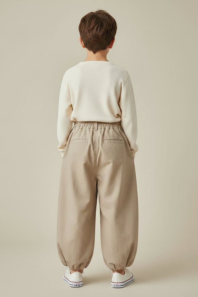 Pantalon Marron Ample Élastique Ballon Coton Enfant - Beige - vue 2
