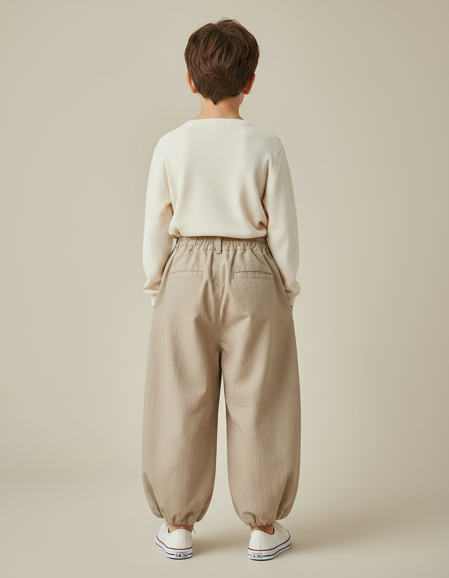 Pantalon Marron Ample Élastique Ballon Coton Enfant - Beige - vue 2