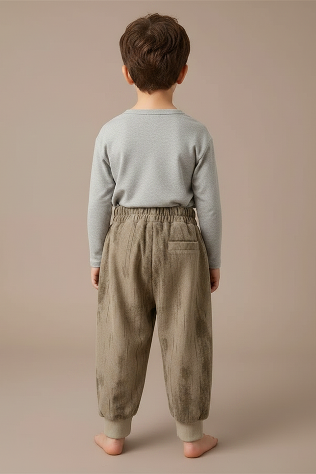 Pantalon Marron Côtelé Ample Épais Enfant Décontracté - Cordé - vue 2