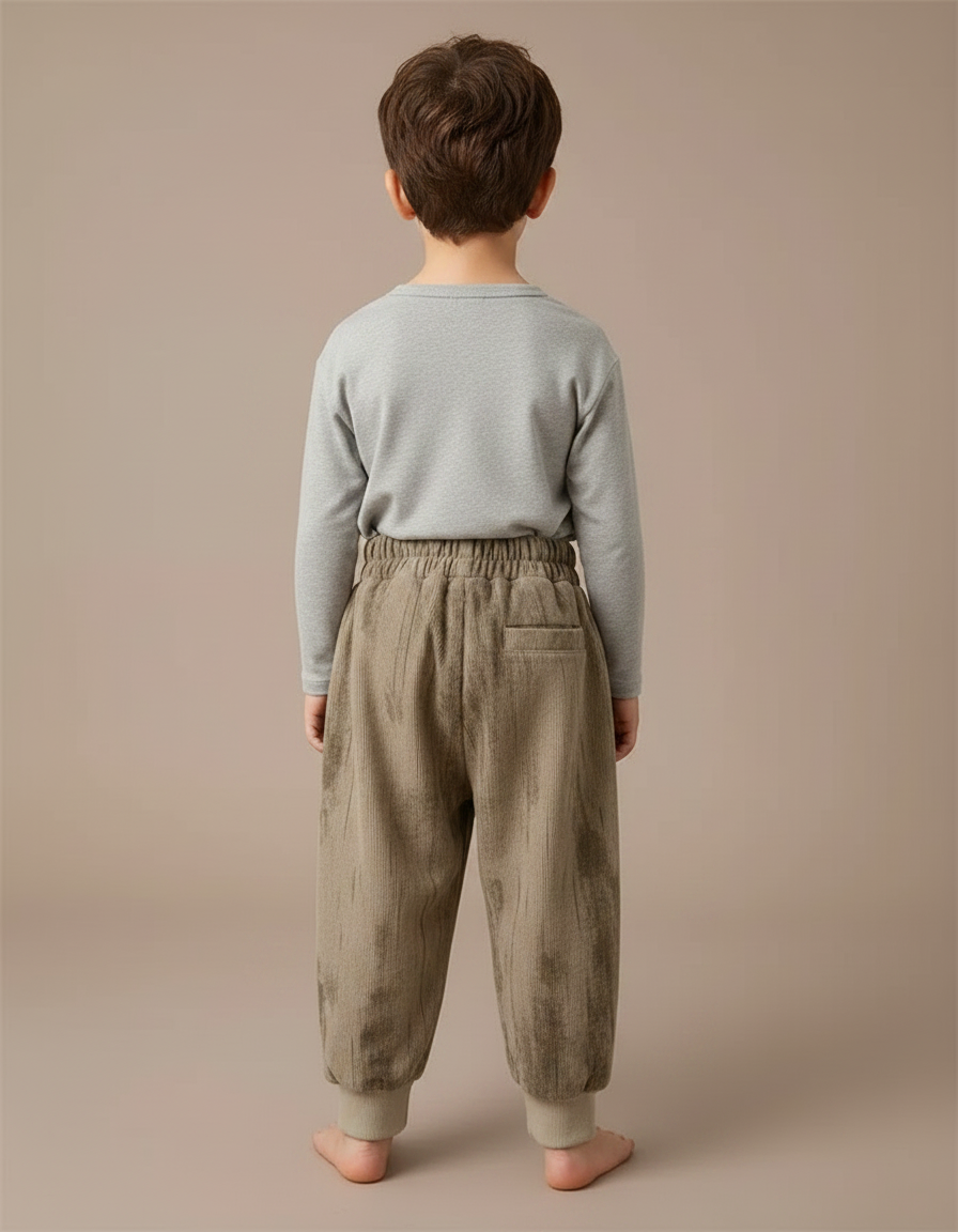 Pantalon Marron Côtelé Ample Épais Enfant Décontracté - Cordé - vue 2