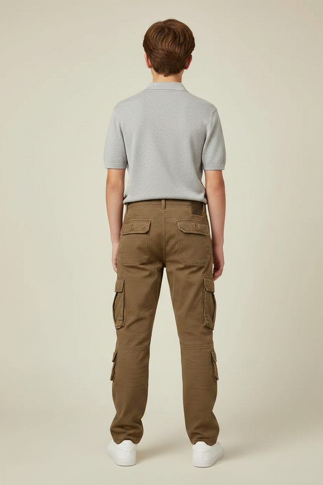 Pantalon Marron Cargo Garçon Multi-Poches Décontracté Coton - vue 2