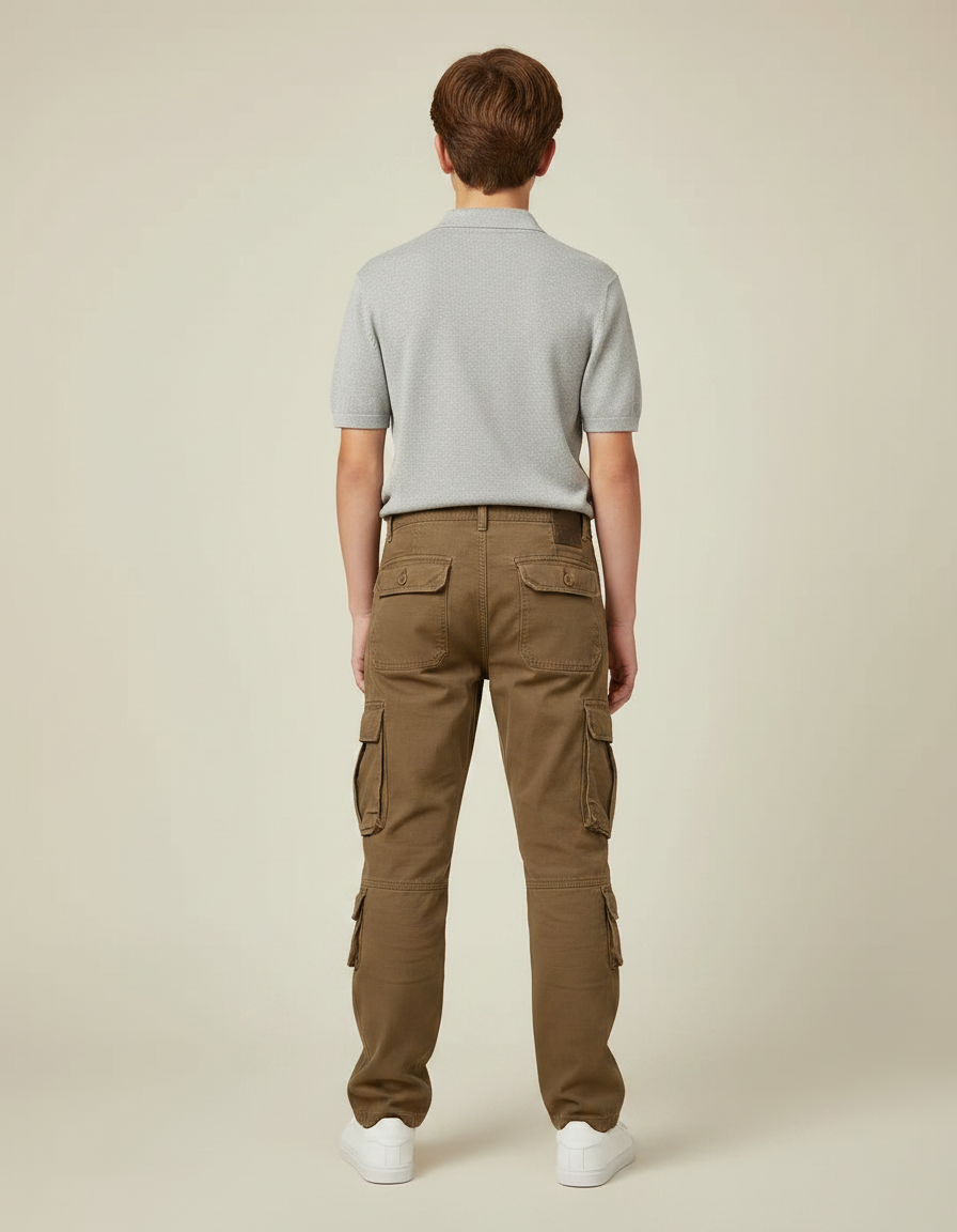 Pantalon Marron Cargo Garçon Multi-Poches Décontracté Coton - vue 2