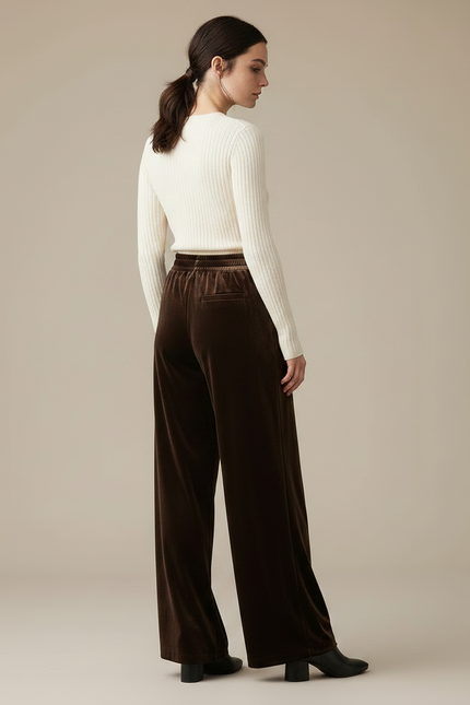 Pantalon Marron Velours Ample Confortable Femme - vue 2