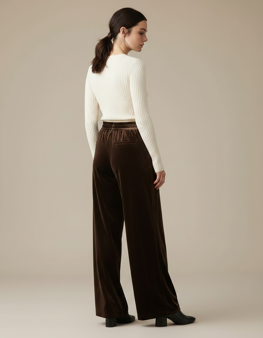 Pantalon Marron Velours Ample Confortable Femme - vue 2