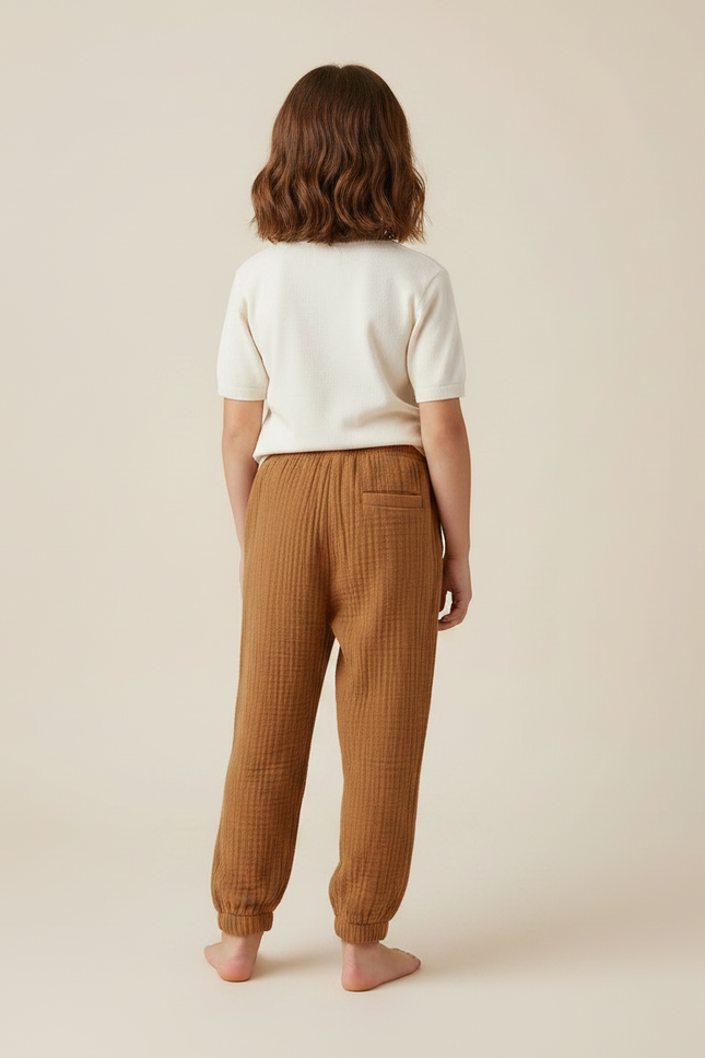 Pantalon Marron Coton Gaufré Ample Décontracté Enfant - vue 2