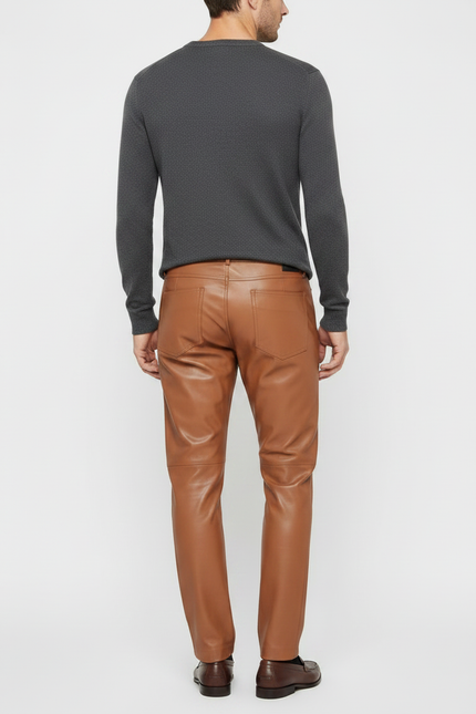 Pantalon Marron Cuir Simili Homme Coupe Droite - Simili cuir - vue 2
