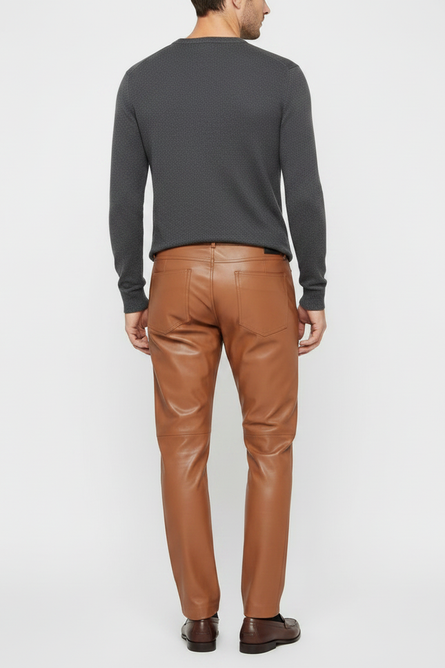 Pantalon Marron Cuir Simili Homme Coupe Droite - Simili cuir - vue 2
