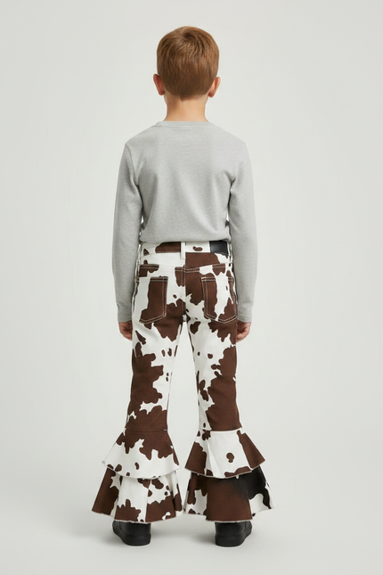 Pantalon Marron Évasé Imprimé Vache Enfant - Jean - vue 2