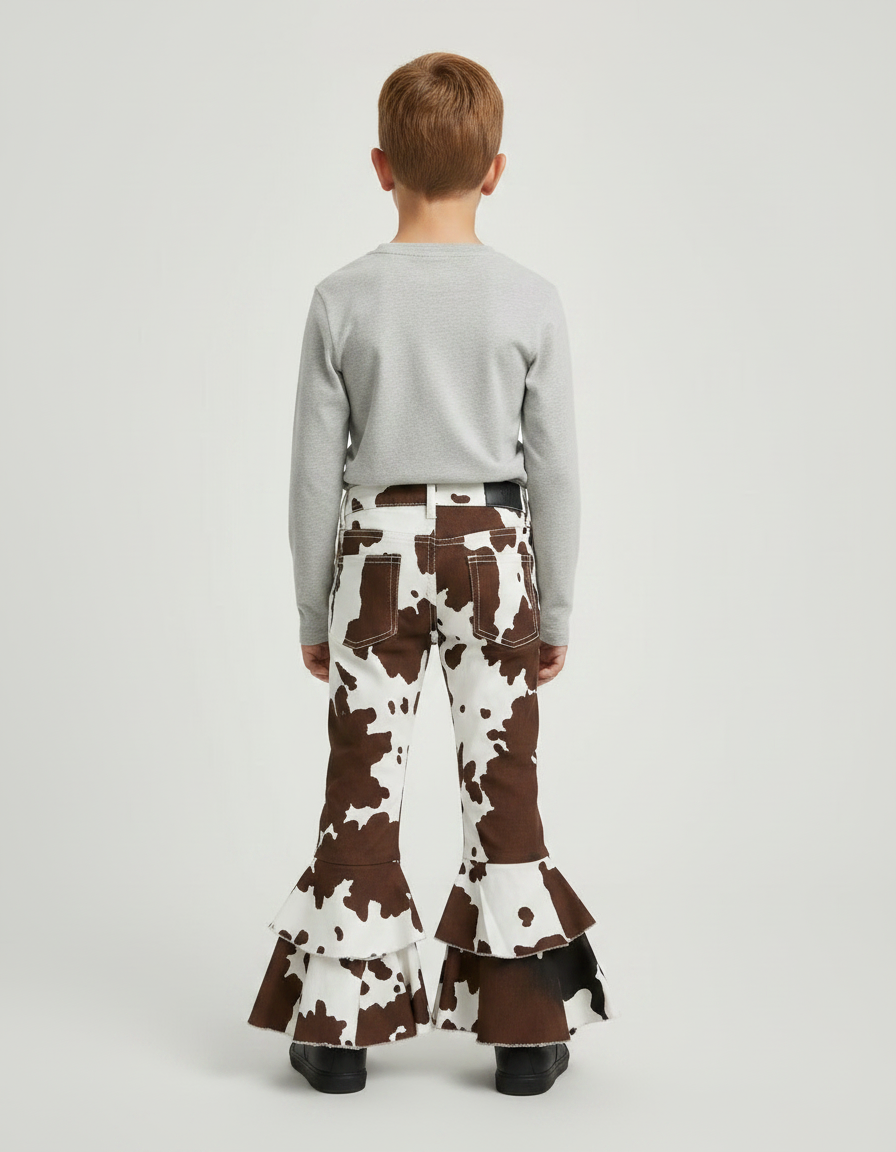 Pantalon Marron Évasé Imprimé Vache Enfant - Jean - vue 2