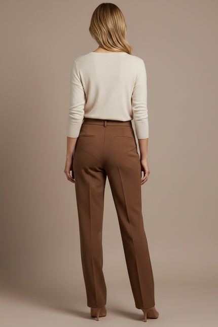 Pantalon Marron Coupe Droite Élégant Taille Haute - Gabardine - vue 2