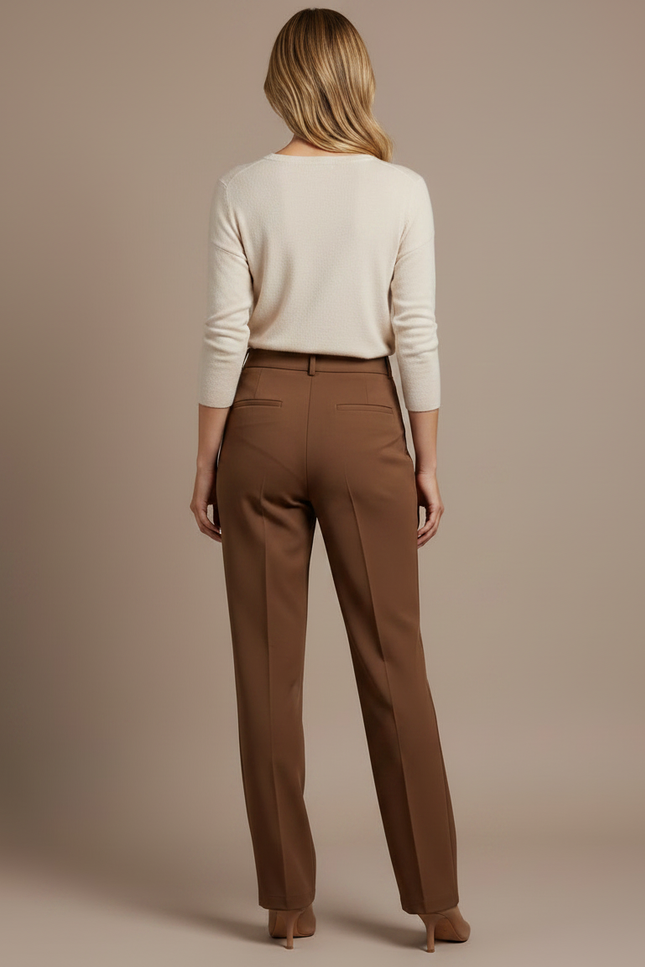 Pantalon Marron Coupe Droite Élégant Taille Haute - Gabardine - vue 2