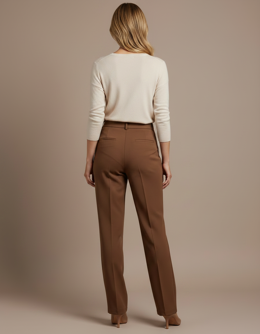 Pantalon Marron Coupe Droite Élégant Taille Haute - Gabardine - vue 2